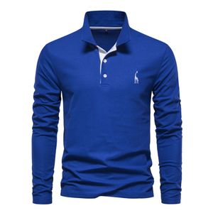 Men S Polos aiopeson hjort broderi polo skjortor fast färg långärmad för män vår sociala företag man 230921