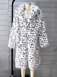 Women's Fur Faux Fur ZADORIN Winter Jackets For Women 2023 Leopard Print Lapel Long Faux Fur Coat Women Fluffy White Faux Fur Jacket Coats Outerwears T230921