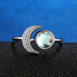 Anéis de cluster feminino 925 prata moonstone anel sun moon gem casamento noivado presente de aniversário jóias atacado