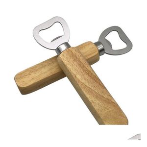 Openers Wood Handle Beer Bottle Opener Stainless Steel Real Wood-Strong Kitchen Tool Wooden Manual Bottle-Opener Sn2949 Drop Deliver Dhtnm