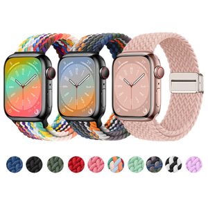 Colorful Magnetic Nylon fabric band for Apple Watch Series 8 Ultra 7 6 SE 5 4 3 38mm 40mm 41mm 42mm 44mm 49MM 45MM Adjustable Braided Woven Loop Elastic for iwatch strap