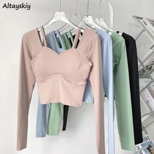 Magliette da donna Magliette sportive Donna Slim Minimalista Quotidiano Basic Primavera Crop Top Tempo libero Stile coreano Ladies All-match Pure Fashion Long