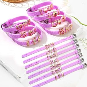 Braccialetti con ciondoli Offerta speciale Viola chiaro Fine Student Jewelry Fai da te Piccola margherita Fiore Ananas Cinturino in gomma silicone Bracciale per bambini Regali