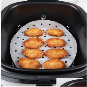 Cookware Parts 100Pc/Bag Air Fryer Steamer Liners Premium Perforated Wood Pp Papers Non-Stick Steaming Basket Mat Baking Utensils Fo Dhacx