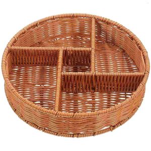 Dinnerware Sets Woven Storage Box Imitation Rattan Dried Fruit Holder Bread Multi-grid Tray Tabletop Compartment Dry Afternoon Tea