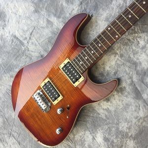 Sıcak satış elektro gitar G Tiger Flame Maple klavye balık gözü mozaik