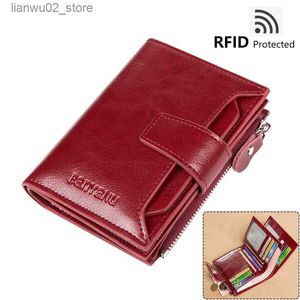 Money Clips Genuine Leather Wallets for Women Red Money Purses Zipper RFID Short Womans Small Card Holder Coins Purse Luxury Clutch Wallet Q230921