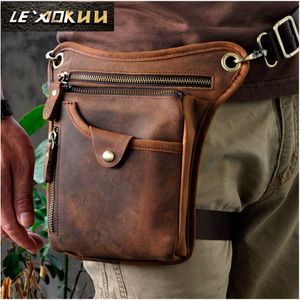 Waist Bags Genuine Real Leather Men Design Casual Messenger Crossbody Sling Bag Fashion Belt Pack Leg Drop Phone Pouch 2115 230920