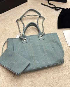 Womens Totes Handbags Shoulder Bags Designer Beach Purses Casual Large Shopping Bag Vintage Denim Blue Soft Canvas Leather Handle Ladies Handbag