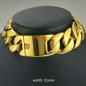 Chokers Gold Color 316L Stal nierdzewna Wszystkie wypolerowane 31 mm szerokość bardzo ciężki długi łańcuch 40-55 cm Naszyjnik N397 230920