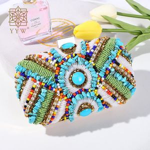 Evening Bags Bohemia Beading Evening Clutch Bag Contrast Colors Summer Hand Bags Wedding Bridal Party Purse Clutch Purse Pochette Femme 230920