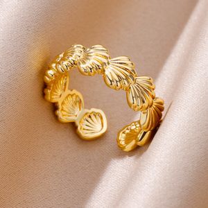 Fedi nuziali Trendy Wave Shell Acciaio inossidabile per donna Anello regolabile placcato oro Coppia Anelli gioielli estetici Regalo BFF 230921