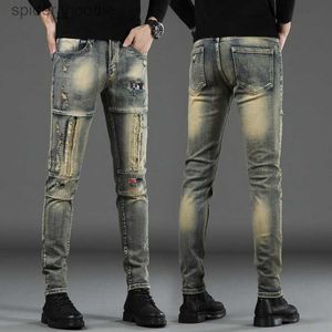 Mäns jeans högkvalitativa herr Slim-fit tiggare rippade jeans ljus lyxiga lappverk dekorera sexiga jeans stilfulla gata mode jeans; L230921