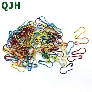 QJH Colorful 100pcs lot Knitting Crochet Locking Stitch Marker Hangtag Safety Pins DIY Sewing tools Needle Clip Crafts Accessory1229h