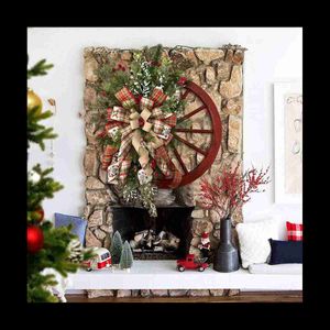 Decorações de Natal Guirlanda de Natal de Inverno Porta Pingente Roda de Carruagem de Fazenda Guirlanda de Enfeite de Natal Guirlanda de Pinha de Natal (50 cm) HKD230921