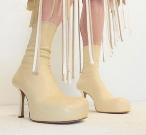 Дизайнерские кожаные ботильоны для женщин, эластичные короткие ботинки на высоком каблуке, зимняя обувь на платформе с квадратным носком, женские botas mujer4748515