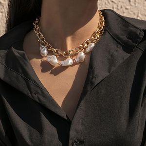 Correntes Barroco Pearl Chain Gargantilha Colar para Mulheres Cor de Ouro Vintage Declaração Boho Moda Jóias Punk Collar Boucle Oreille Femme