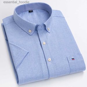 Men's Dress Shirts Men's Oxford Short Sleeve Summer Casual Shirts Single Pocket Comfortable Standard-fit Button-down Plaid Striped Cotton Shirt L230921