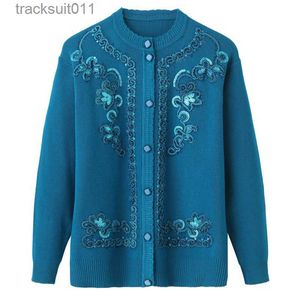 Maglioni da donna Fdfklak Cappotto maglione della nonna Cardigan lavorato a maglia da donna Anziani di mezza età Vestiti della madre Primavera Autunno Top a maniche lunghe 4XL L230921