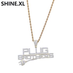 Hip Hop Plug med brevhänge ised full zirkon 14k guldpläterad hänge halsband män bling street smycken2467