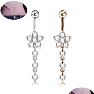 Navel Bell Button Rings 316L Stainless Steel Crystal Heart Butterfly Long Tassel Bars Belly Ring Piercing Jewelry Drop Delivery Body Dhz8W