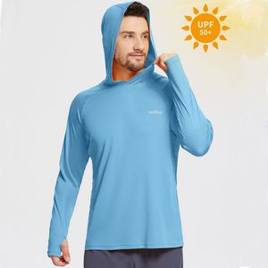 Homens Camisetas Camisas UPF 50 Proteção Solar Hoodie Manga Longa SPF UV Secagem Rápida Leve Treino de Pesca Camisa Masculina 230921