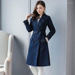 Frauen Trenchcoats YASUGUOJI Femme Denim Mantel Frauen Frühling Zweireiher Baumwolle Jean Oberbekleidung Lange Windjacke Casual Top Kleidung