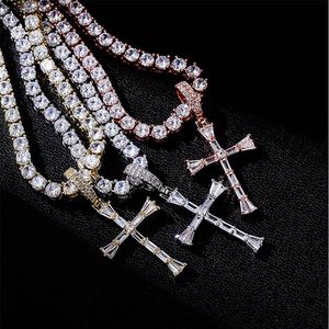 Mens Vintage Cross Pendant Necklace Micro Pave Cubic Zirconia With 18inch Zirconia Tennis Chain Hiphop smycken2440