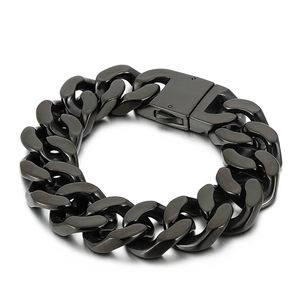 Stainless steel Bangle jewelry black Large Cuban Curb Link Chian bracelet Fashion trendy 20mm 8 66 inch 146g weight European and A255l