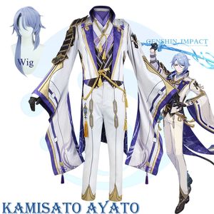 Trajes de anime genshin impacto kamisato ayato cosplay traje uniforme peruca anime trajes de halloween para homem jogo