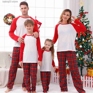 Family Matching Outfits New 2023 Christmas Family Matching Pajamas Set DIY Front Blank Sleepwear Mother Father Kids 2 Pieces Suit Sleepwear Baby Romper T230921