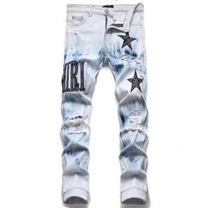 Mens Jeans Y2K Mens Star Embroidery High Street Ripped Punk Style Streetwear Pants for Man Slim Stretch Pencil Pantalones 230921