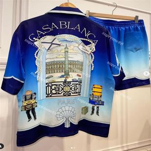 Casablanca 23ss Travel City Palace-car Designer Hawaiian Short Sleeve Shirt Button Up Casablanc Shirts304p