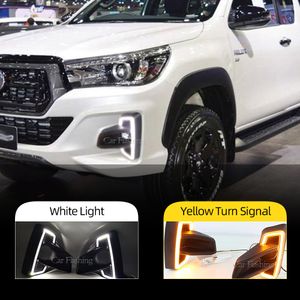 Светодиодные дневные ходовые огни для Toyota Hilux Revo Rocco 2018 2019 2020 реле желтого сигнала автомобиля 12 В светодиодные DRL дневного света противотуманные фары