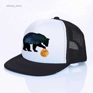 Top kapakları serin gece ayı baskılı beyzbol şapkası orman ayı çalar ay topu düz snapback kapaklar ay ışığı luna hayvan hip hop şapkalar yf143l2030921