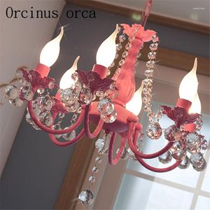 Lampy wisiork Koreańskie różowe kryształowy żyrandol pokój dziecięcy księżniczka dziewczyna sypialnia mieszkalna jadalnia śródziemnomorski ogród