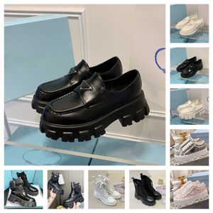 Designer lyxiga casual skor löpskor korta stövlar damer läderskor loafers monolith triangel logotyp svart vit sko öka plattform sneakers med låda