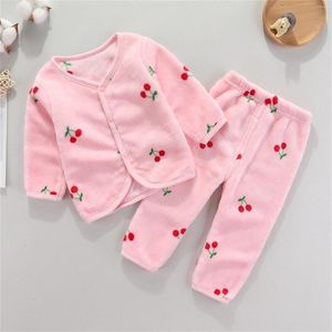 Stivali per bambini Completo in morbido cotone caldo girocollo manica lunga flanella cartone animato frutta cardigan vestiti per ragazze 2t-3t set per bambina