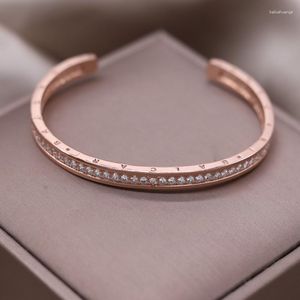 Bangle 14K Gold Plated Korean Fashion Jewelry Single Layer Full Zircon Open Bracelet Luxury Women's Wedding Party Accessories
