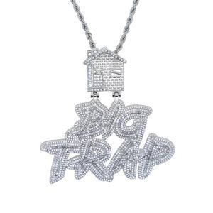 Iced Out Letter Big Trap с подвеской-домиком, полный кубический циркон, подходит для кубинской цепочки, ожерелье в стиле хип-хоп, ювелирные изделия, цельное278K