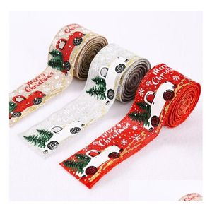 Juldekorationer Merry Tree and Vintage Truck Burlap Ribbon-Christmas Gift Wrap Diy Fabric Swirl Ribbon SN3041 Drop Delivery Ho Dhhlw