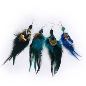 S3786 Bohemina Etnik Kabile Doğal Tüy Küpe Retro Peacock Feather Dangle Küpeler