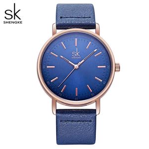 Shengke pulseira feminina relógios de pulso de quartzo design vintage casual pulseira de couro senhoras vestido relógios bayan kol saati289a