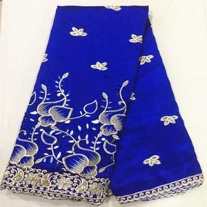 5yards Vackert Royal Blue Cotton Tyg African George Lace Tyg med guldpaljetter för kläder OG4-1200T