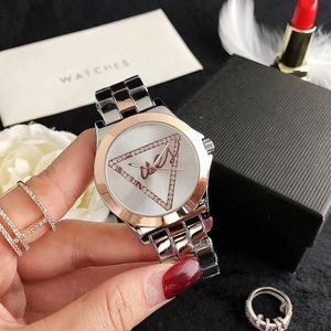 Brand Watch Women Girl Crystal Triangle Style Metal Steel Band Quartz Wrist Watches GS 37320S