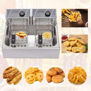 Pannor 5000W Electric Deep Fryer 12L Commercial Rostless Steel Restaurant Kitchen 2 Fry Basket Single Tank bänkskiva