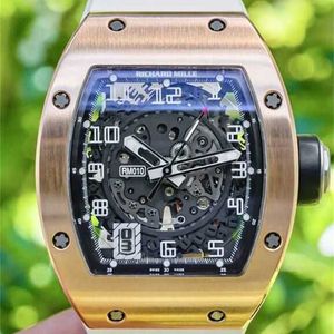 Luxury Watch Richarmilles Rose Rubber -armbandsur RM010 Swiss Gold Boxes White Mechanical Sports Distribuera CLASP YY1Z L