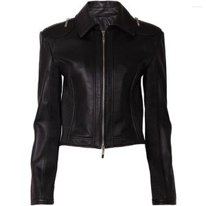 Women's Leather YOLOAgain 2023 Autumn Real Cropped Jacket Women Black Slim Ladies