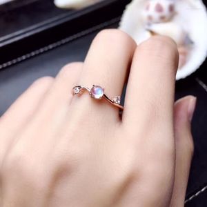 Cluster Rings Natural Light Blue Moonstone Ring S925 Silver Gemstone Elegant Wave Simple Surround Women Girl Party Gift Jewelry