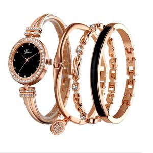 Luxury 4 Pieces Set Womens Watch Diamond Fashion Quartz Watches Delicate Ladies Wristwatches Armband Ginave Brand216w